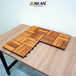 Vỉ Gỗ Lót Sàn Ban Công Thương Hiệu ANKAN Màu Nâu Vàng Loại 12 Nan, Ván Gỗ Lót Sàn Ngoài Trời, Sân Vườn, Hồ Bơi, Phòng Spa, Siêu Bền, Chịu Nước Tốt, Chống Trơn Trượt, Tiêu Chuẩn Xuất Khẩu (1 Vỉ)