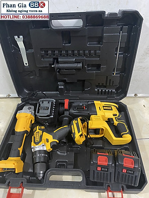 Bộ Combo Máy Khoan Đục Bê Tông, Máy Mài Và Máy Khoan Pin Dùng Pin 199V, 2 Pin 15Cell, Động Cơ Không Chổi Than, Bảo Hành 12 Tháng (Tặng kèm hộp đựng)