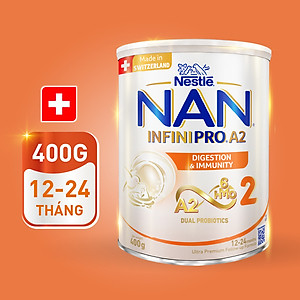 Sữa bột NAN INFINIPRO A2 2 với công thức đầu tiên kết hợp giữa đạm quý A2 & 6HMO & Dual Probiotics nhập khẩu Thụy Sĩ - Hộp 400g cho bé 12 - 24 tháng