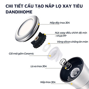 Lọ xay tiêu DandiHome inox 304, thủy tinh Borosilicat cao cấp trong suốt