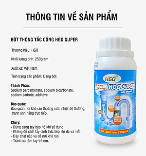Bột thông cống cực mạnh HGO SUPER bột thông bồn cầu, bồn rửa bát, đường ống, chai 250gram