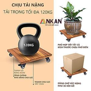 Đế Đôn Chậu Cây Có Bánh Xe Cao Cấp ANKAN Hình Vuông Màu Vàng 35x35 Cm Tải trọng 150 Kg Gỗ Tràm Bông