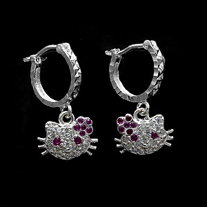 Hoa tai trẻ em mèo kity Bạc Hiểu Minh HTE001 bạc ta