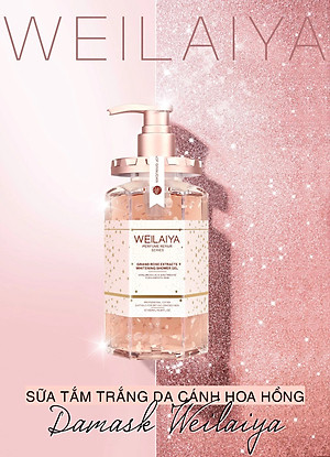 Combo 2 chai Sữa tắm trắng da cánh hoa hồng Damask Weilaiya Grand Rose Extracts Whitening Shower Gel 450ml tặng 1 Bông tắm Weilaiya