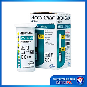 Hộp 25 que thử đường huyết Accu-Chek Active, NK chính ngạch, tem niêm phong, nhãn phụ tiếng việt