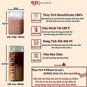 Ly thủy tinh Cốc thủy tinh vuông uống nước cà phê cao cấp dễ thương Ly cocktail cute uống trà sinh tố decor đẹp TiTiRoom