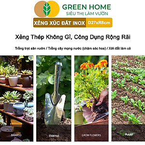 Xẻng Xúc Đất Greenhome, D27xR8cm, Dụng Cụ Làm Vườn, Hợp Kim Chống Rỉ, Siêu Bền, Dễ Vệ Sinh, Tiện Lợi
