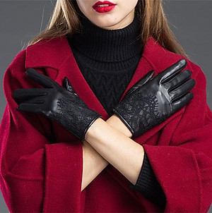 Găng tay da cừu nữ cao cấp - BHY8758 Bao tay da nữ, Da thật không bong tróc đứt gãy