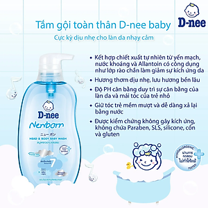 Dung Dịch Tắm Gội Toàn Thân Cho Bé Dưới 3 Tuổi D-nee - Chai 800ml (Xanh)