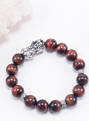 Vòng Tay Phong Thủy Đá Mắt Hổ Nâu Đỏ Phối Charm Tỳ Hưu Bạc (10mm) Mệnh Hỏa, Thổ Ngọc Quý Gemstones