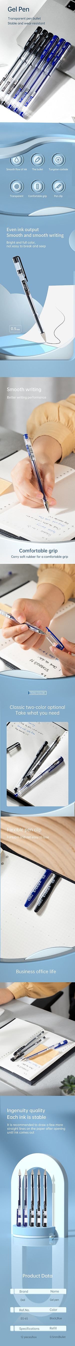 Combo 10 Bút Bi Nước Mực Gel Êm Tay, Không Lem Mực Giá Rẻ Deli - Phù Hợp Học Sinh Văn Phòng Ghi Chép Sổ Tay - EG65