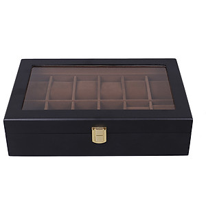 Hộp Đựng Đồng Hồ 12 Ngăn SAIKE SAIKE S120 Vỏ Gỗ Màu Đen Lót Nhung Màu Nâu