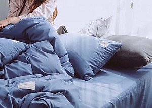 Bộ Chăn Ga Gối Cotton Tici Đơn Sắc LIDACO - Xanh Biển