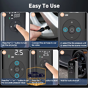 Bơm Lốp Ô Tô - Xe Máy Mini Không Dây CARSUN C3106, Pin Sạc 4000mAh, Áp Suất 150PSI, Có Đèn LED Chiếu Sáng, Đèn Cảnh Báo, Kiêm Sạc Dự Phòng Cao Cấp