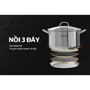 Nồi Inox 3 Đáy Sunhouse SHG301 ( Dùng cho mọi loại bếp)