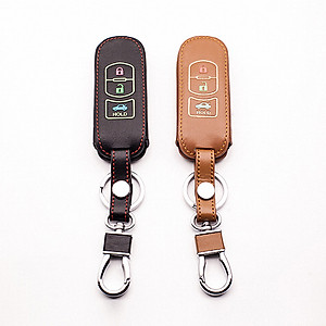 Cho xe Mazda, bao da chìa khóa 2 nút dạ quang kiêm móc khóa chất liệu da, Inox MIHOCO Mazda 2N, Hàng chính hãng