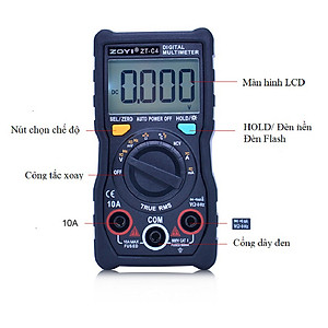 Đồng Hồ Đo Điện Vạn Năng Zoyi ZT-C4 - Điện Áp AC DC, Kiểm Tra Tụ, Dò NVC, Đo Điên Dung, Nhiệt Độ, Cảnh Báo Pin Thấp - Hàng Chính Hãng