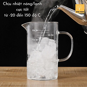 Cốc thủy tinh chia vạch có quai nắp gỗ, ca thủy tinh chia dung tích