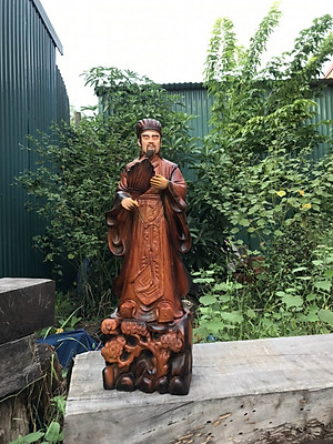 Tượng khổng minh gia cát lượng bằng gỗ hương làm mầu giả cổ kt 60×16×15cm