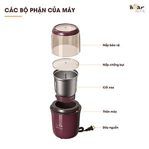 Máy Xay Cà Phê, Máy Xay Hạt Thực Phẩm Khô Đa Năng BEAR MDJ – A02G3 Chế Độ Xay Cực Êm Dung Tích 200 ML Công Suất 200 W- Hàng Chính Hãng