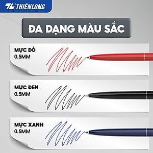 Combo 5/10/20 Bút bi Thiên Long TL-031 ngòi 0.5mm mực xanh đỏ đen giắt kim loại mạ crom kiểu dáng hiện đại, thân bút thon dài