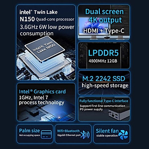 Máy Tính Siêu Nhỏ Ultra Mini Morefine ZX01 Plus - Intel thế hệ 12 Twin Lake N150 - Hỗ Trợ Xuất Hình 4K 60hz hàng nhập khẩu