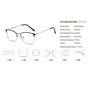 Gọng Kính Cận, Kính Giả Cận Chống UV Dáng Vuông Kim Loại Thanh Mảnh - BLUE LIGHT  