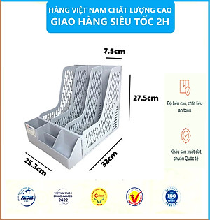 Giá đựng tài liệu 3 ngăn kèm khay để bút Việt Nhật , Khay đựng hồ sơ tài liệu văn phòng để bàn - Hàng Việt Nam