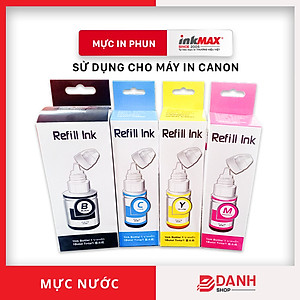 (1 màu) Mực nước Canon - inkMAX - BK: 135ml; C/Y/M: 70ml- Mực nước dùng cho các dòng máy in phun Canon: G1800 / 2800 / 3800 / 1000 / 2000 / 3000 / 1100 / 2100 / 3100 / 1900 / 2900 / 3900