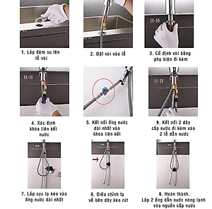 Vòi rửa chén KG53 nóng lạnh dây rút cao cấp inox304, dùng cho mọi bồn rửa chén bát nhà bếp, dây rút dễ tiện dụng ,2 chế độ nước kèm dây nóng lạnh 40cm - Hàng chính hãng