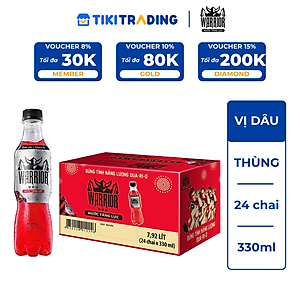 Thùng 24 Chai Nước Tăng Lực Có Gas Warrior Vị Dâu 330ml