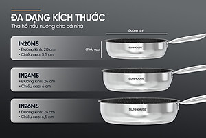 CHẢO Inox Impact Sunhouse ECO IN20-24-26M5 - Đáy từ công nghệ mới Impact Bonding - Dùng được trên mọi loại bếp