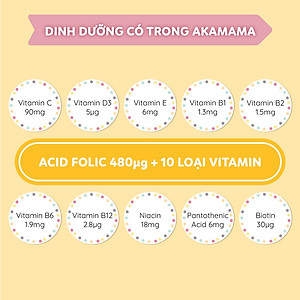 Sắt, Acid Folic, Vitamin Tổng Hợp, Khoáng Chất Cho Mẹ Bầu, Hỗ Trợ Tiêu Hoá, Hạn Chế Rạn Da, Viên Nhỏ, Không Mùi, Vị, Dễ Uống, Akamama Nhật Bản Túi 120 Viên