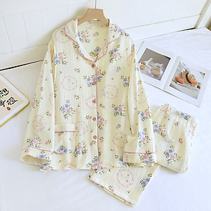 Bộ Đồ Pijama mặc bầu và sau sinh thô đũi dài tay Hàng cao cấp mặc hè xuân và thu đông có khe mở cho con bú