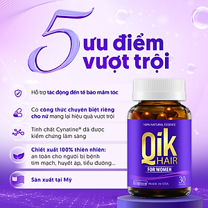 [Hộp 15v] Viên Uống Kích Thích Mọc Tóc Qik Hair For Women Ecogreen Giảm Rụng Tóc Cho Nữ