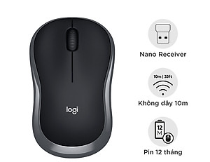 Chuột không dây Logitech B175 - đầu thu USB 2.4Ghz, pin 1 năm, nhỏ gọn, thiết kế thuận cả 2 tay, phù hợp PC/ Laptop - Hàng chính hãng