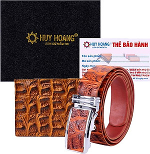 Bộ Ví & Thắt Lưng Nam Vân Cá Sấu Huy Hoàng HT2116-HT4116 (23 x 11,5 cm) - Vàng