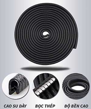 Gioăng cao su, nẹp viền cửa chữ U lõi thép PHUS chống va đập, cách âm, chống ồn cao cấp dài 5m 