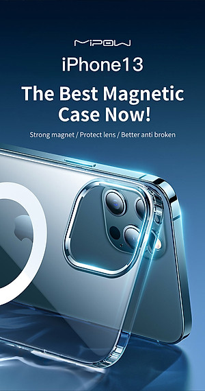 Ốp Lưng Mag safe Trong Suốt MIPOW TEMPERED GLASS Dành Cho iPhone 13 Mini, Iphone 13/ 13 Pro, 13 Pro Max - Hàng Chính Hãng