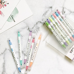 Set 12 Bút Highlight Đánh Dấu Milkliner 2 Đầu