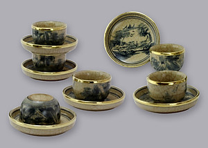 Bộ ấm chén Vại men rạn bọc đồng gốm sứ Bát Tràng (bộ bình uống trà, bình trà)