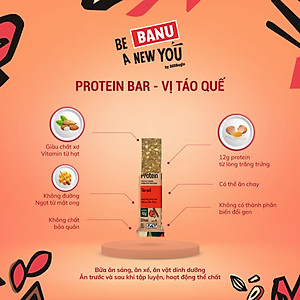 BANU Táo Quế - Thanh protein (đạm) Yến mạch và các hạt ngũ cốc – Thanh năng lượng thay thế các bữa ăn (sáng, trưa, chiều, xế, tối) tiện lợi, tốt cho sức khỏe, phù hợp với người bận rộn, tập luyện thể thao