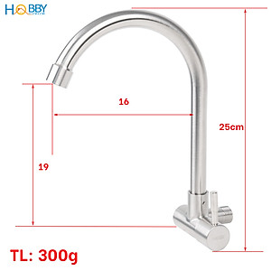 Vòi rửa chén lạnh gắn tường Inox 304 Hobby home decor VT2