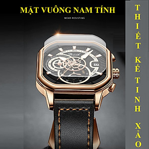 Đồng hồ nam dây da DIZIZID chính hãng mặt vuông cá tính, Chạy full 6 kim và lịch ngày, Kim dạ quang cao cấp, Chống nước cực tốt, Tặng kèm pin dự phòng DZBD79