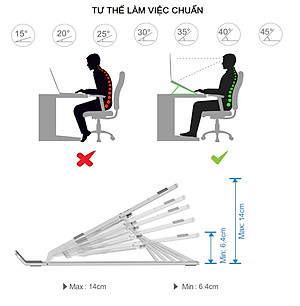 Giá Đỡ Laptop Hợp Kim Nhôm Cao Cấp Có Thể Gấp Gọn - Đế Tản Nhiệt Laptop - Macbook, Máy Tính Xách Tay - 07 Vị Trí Điều Chỉnh Góc Độ - Hàng Chính Hãng - VinBuy