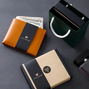 Bóp nam da bò - Ví da Nappa cao cấp tặng kèm hộp và túi sang trọng - Alpha 001