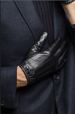 Bao tay nam da thật  BHY8805 Găng tay nam da cừu bó chun, ộm tay, thật tay. Lót vải và Lót lông