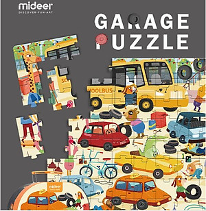 Bộ xếp hình valy Mideer 104 mảnh ghép dành cho bé từ 4 tuổi (Puzzle) - Chủ đề Garage xe ô tô