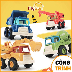 Bộ xe ô tô công trình đồ chơi cho bé - xe cần cẩu, xe ben chở cát, ô tô máy múc, xe bồn trộn bê tông