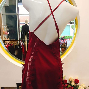 Q10 Váy ngủ nữ hai dây chéo lưng ren dọc trước sexy  - Đầm ngủ nữ hai dây gợi cảm - Đồ ngủ nữ sexy quyến rũ